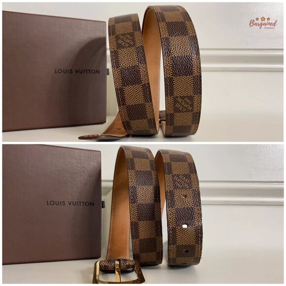 Louis Vuitton Damier Ebene Coated Canvas Ellipse Gold Buckle Belt 95/38 - Picture 8 of 13